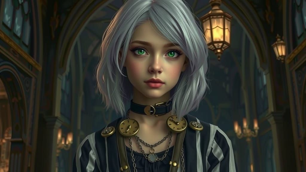 Steampunk Enchantress in Emerald Heterochromia