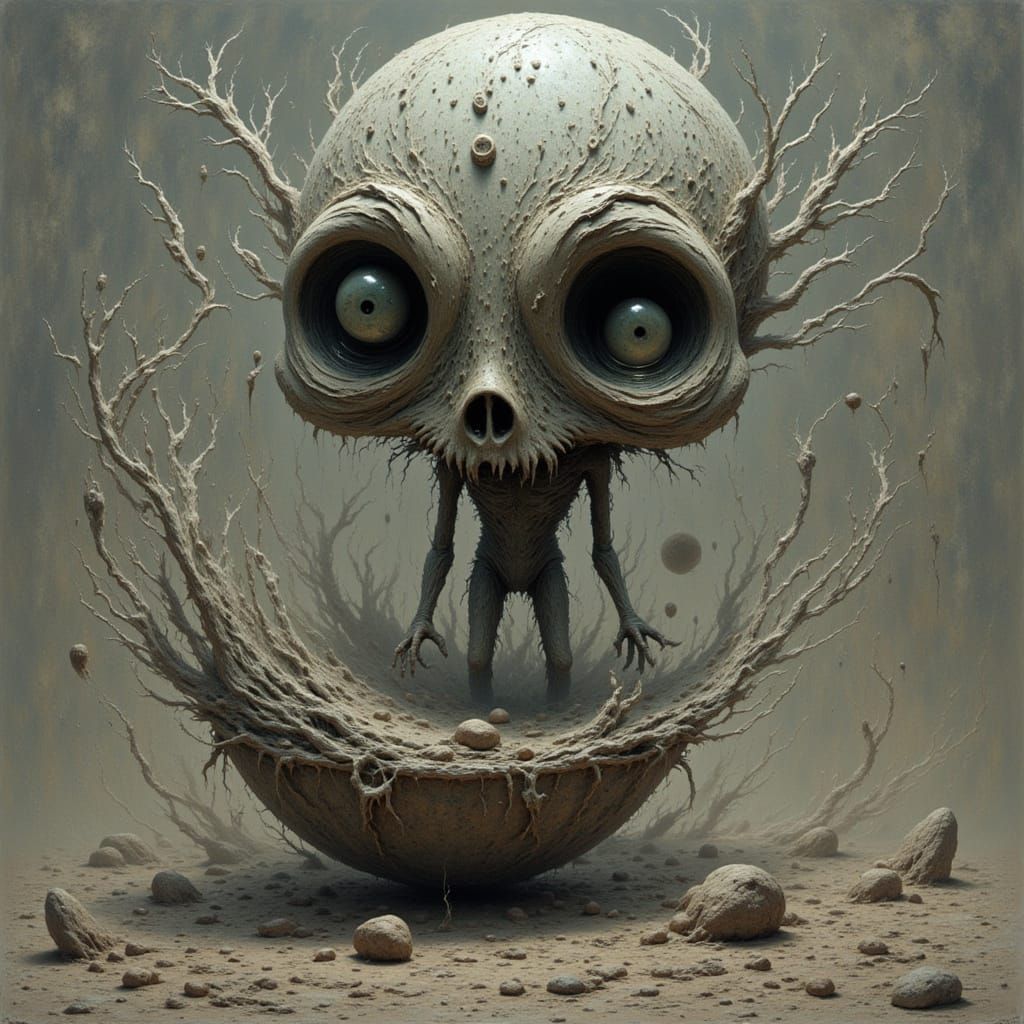 Woman Rinsing Bowls in a Cracked Kitchen