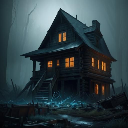 Victorious Hero in a Possessed Cabin: Fantasy Concept Art