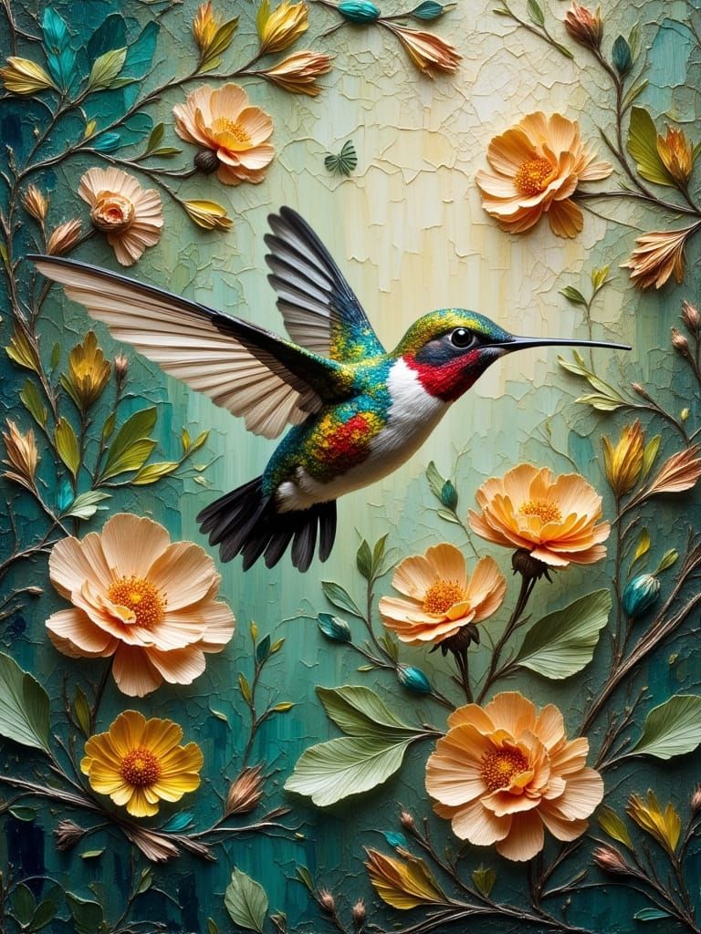 Hummingbird Painting with Visible Brush Strokes