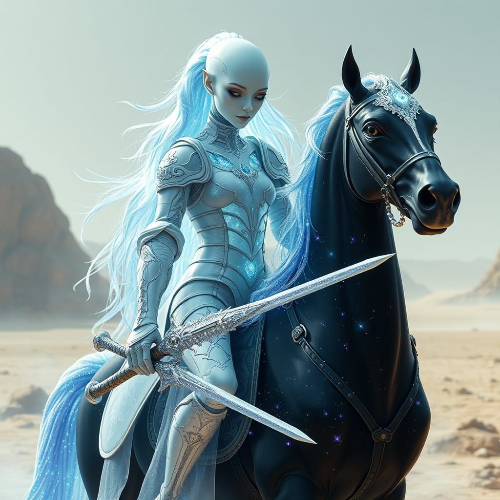 Ethereal White Knightess Rides Galaxy Steed into Mystical Su...