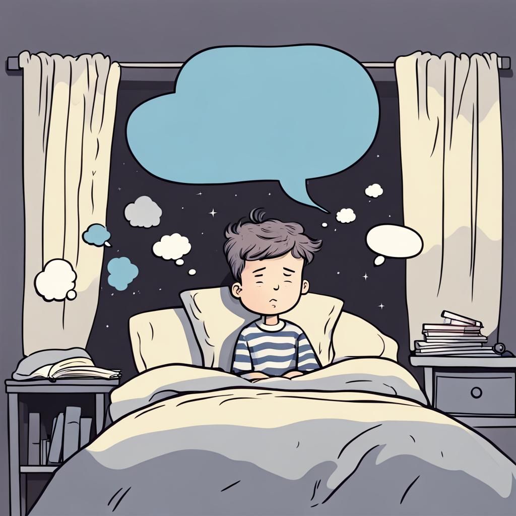 Boy in Bed with Thought Bubble