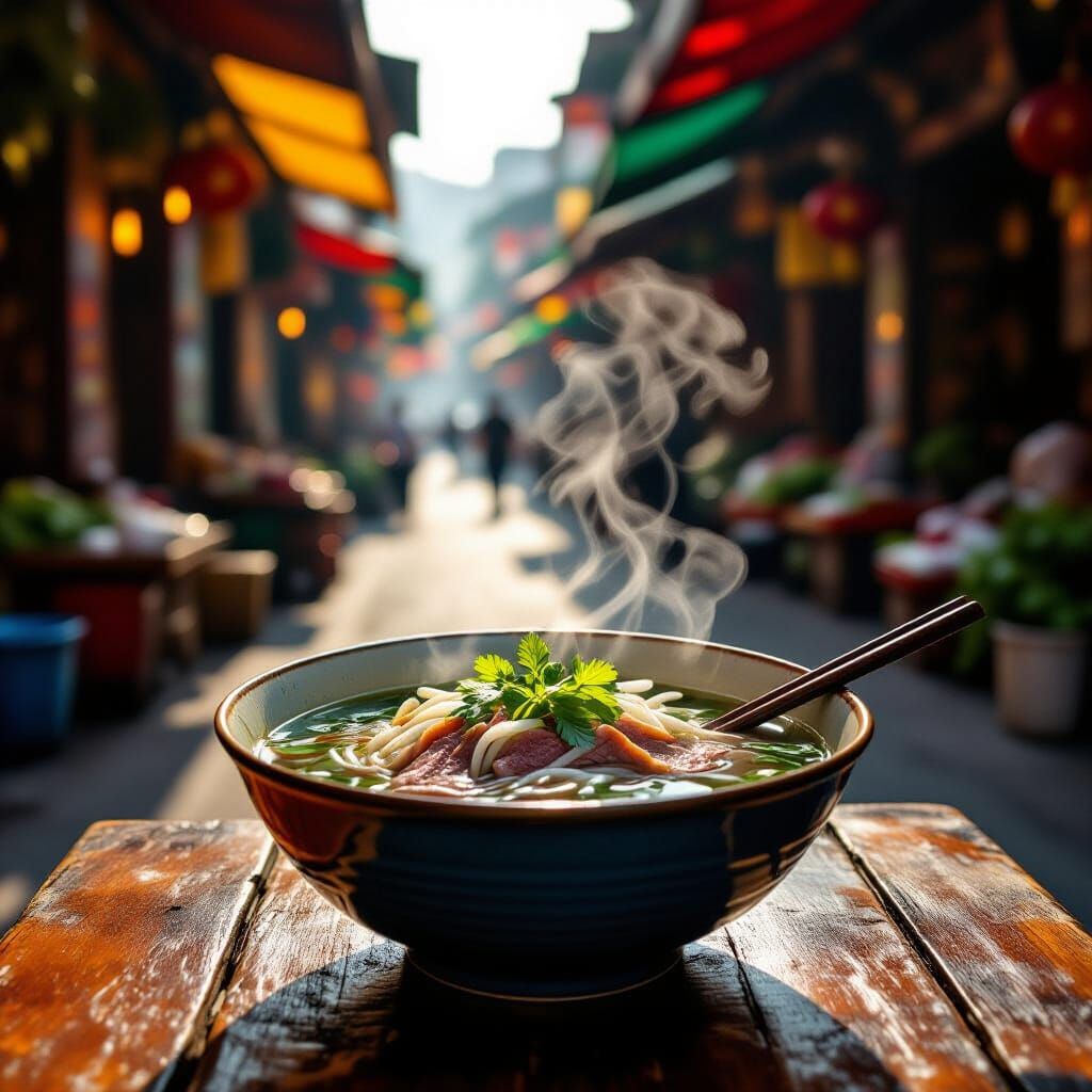 Pho in a Vibrant Vietnamese Street Market