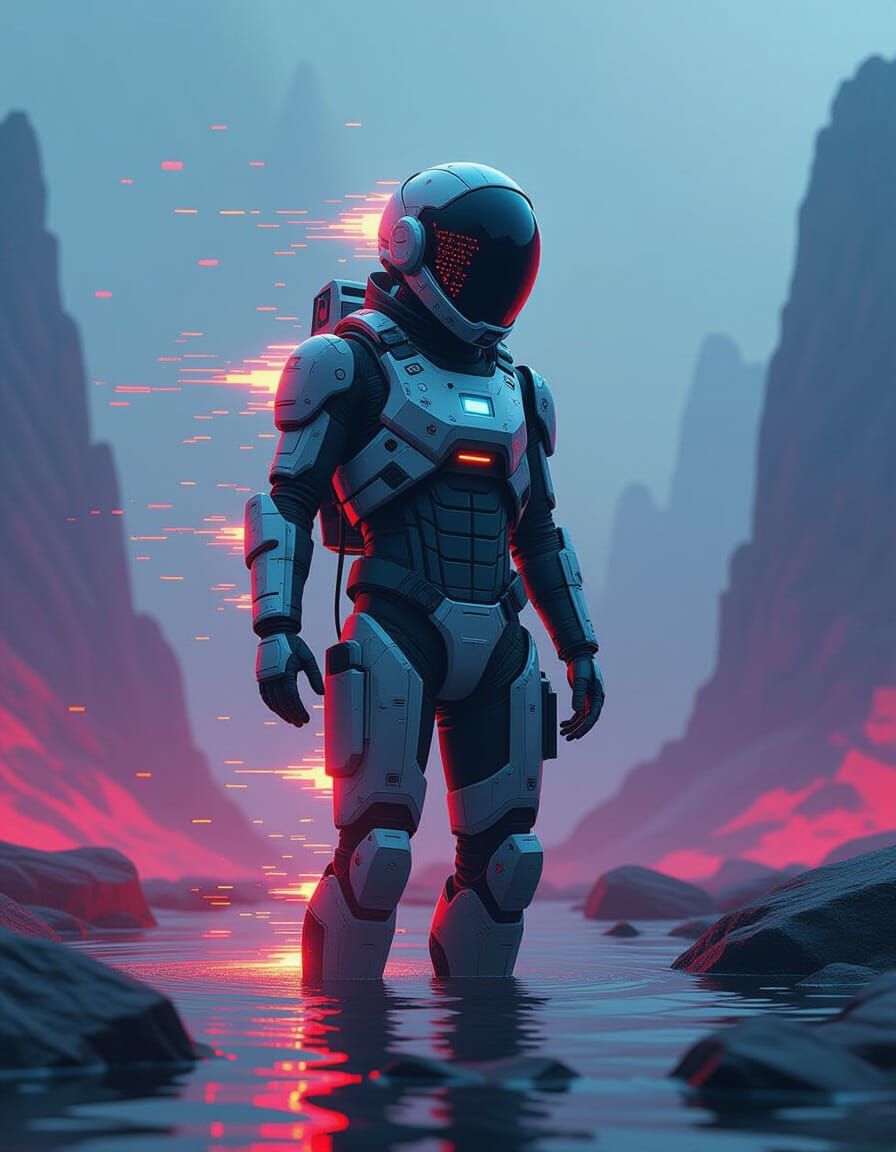 Glitching Figure in Distorted Digital World