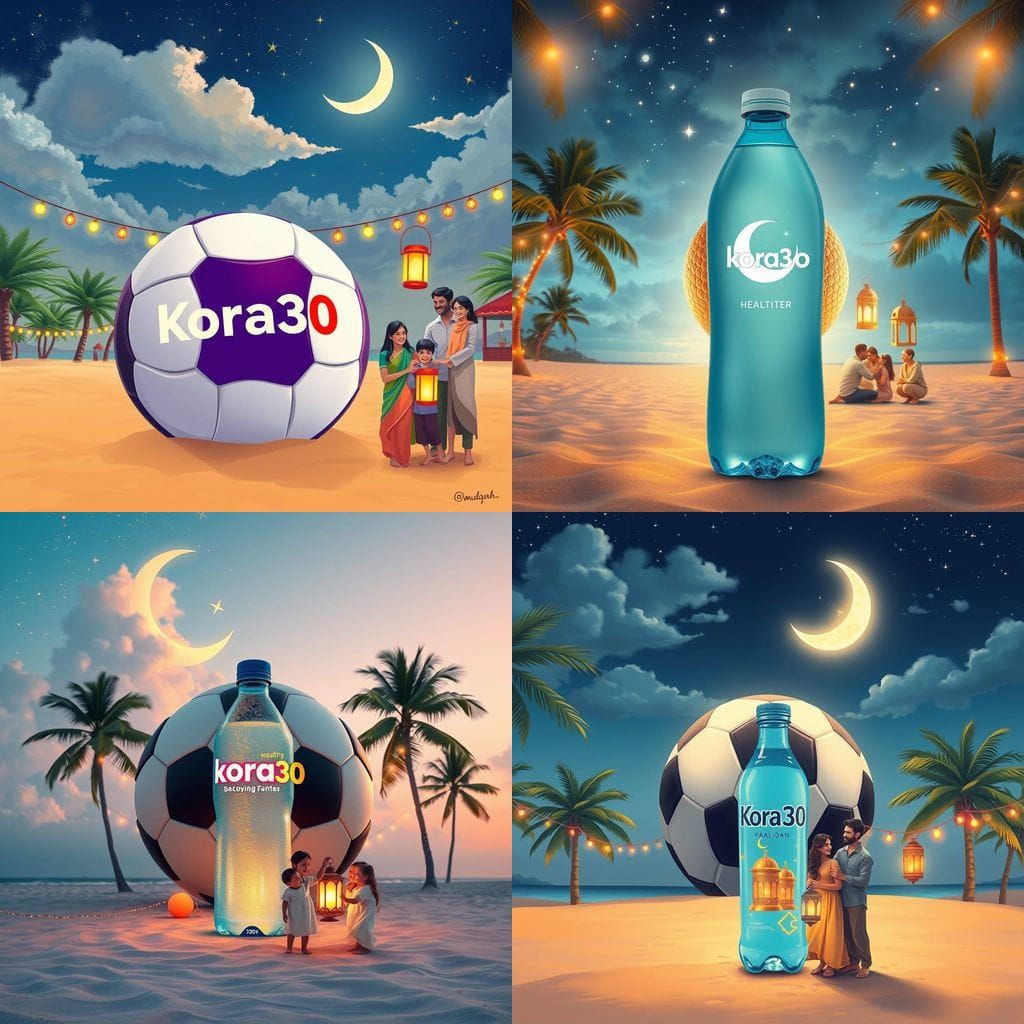 Ramadan Football Scene with Kora30 Branding and Family