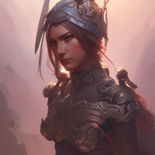 Detailed Portrait of a Female Warrior in Armor