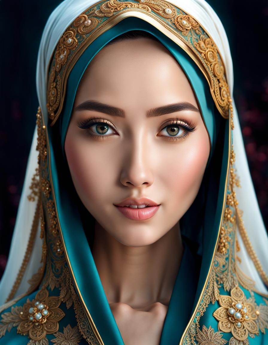 Beautiful Chinese Woman in Hijab and Lace Bikini