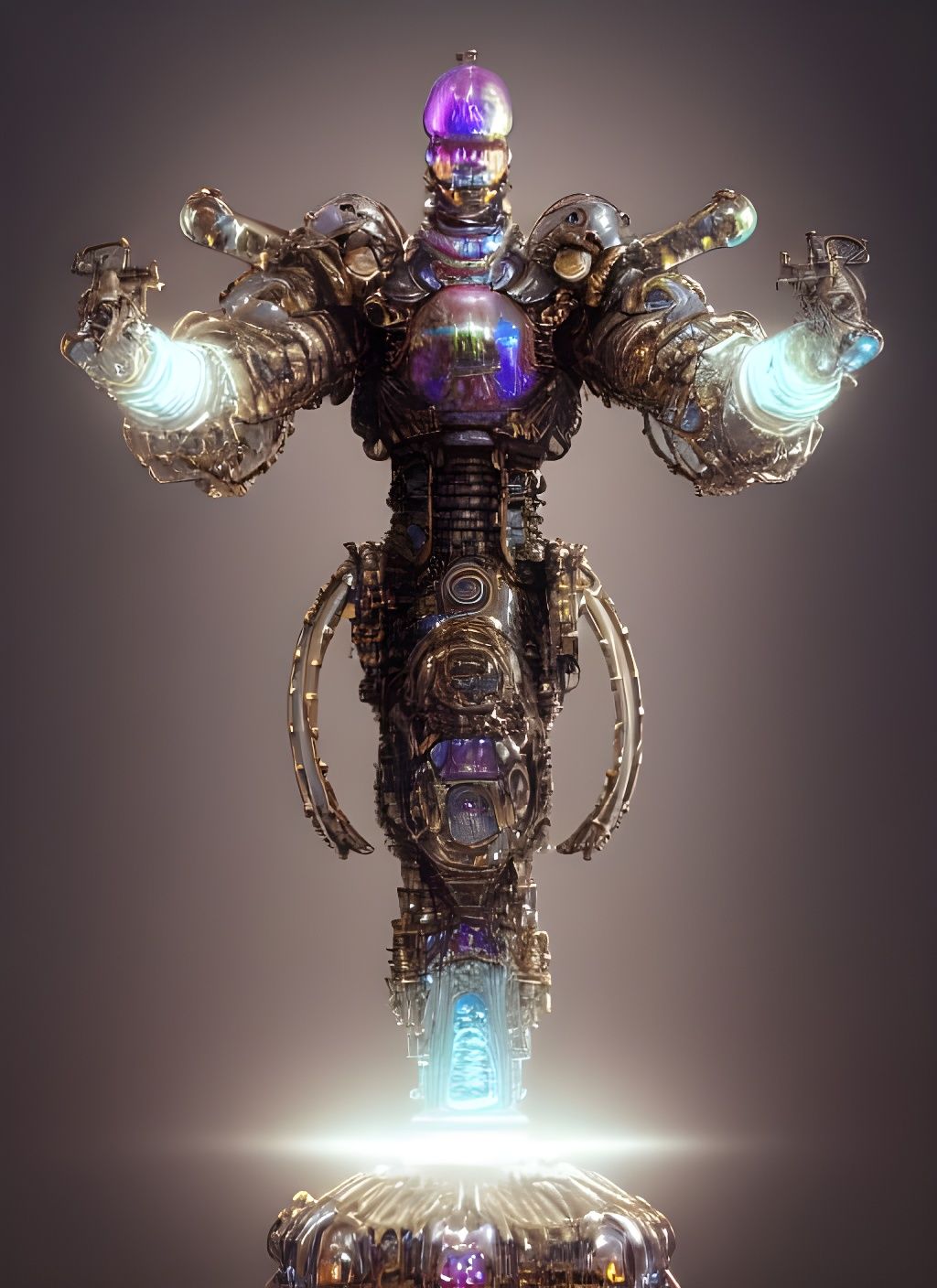 Opalescent Cyborg Knight Chess Piece in Biopunk Style