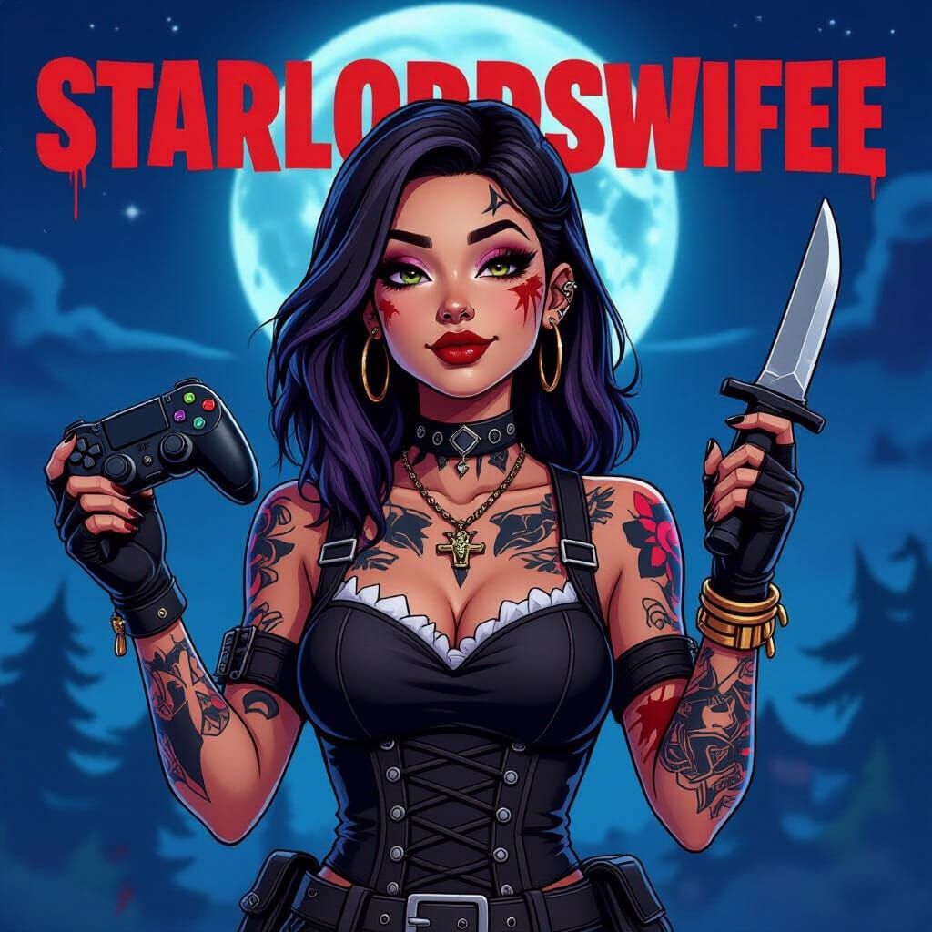 Gothic Gamer Girl with Tattoos and Piercings