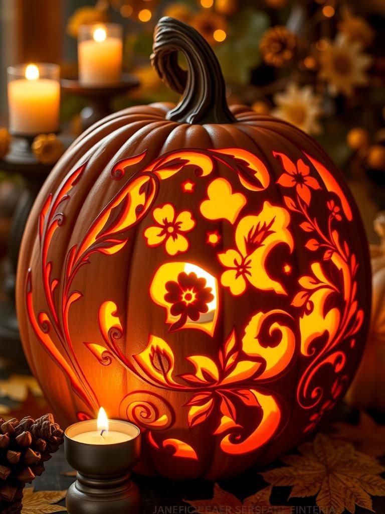 Art Nouveau Pumpkin Carving with Candlelight