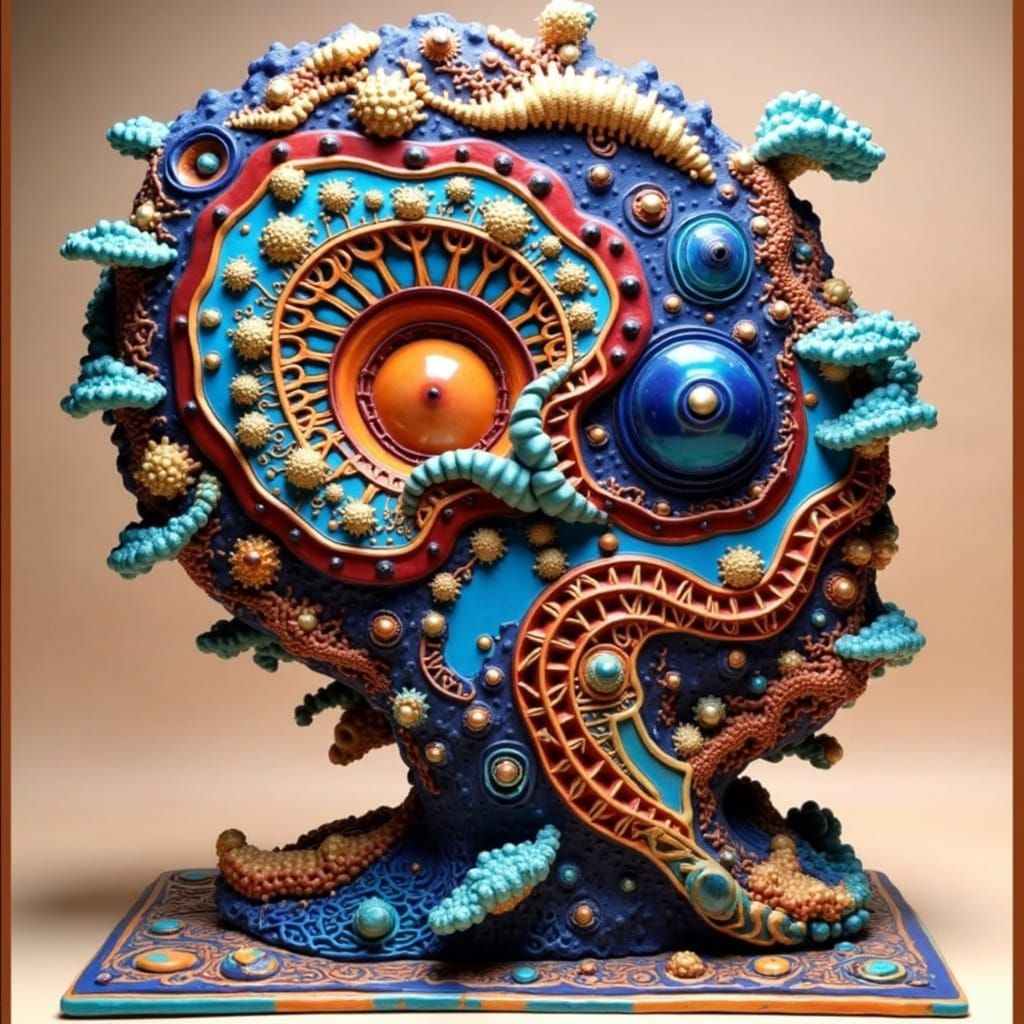 Geometric Clay Sculpture with Fractal Textures