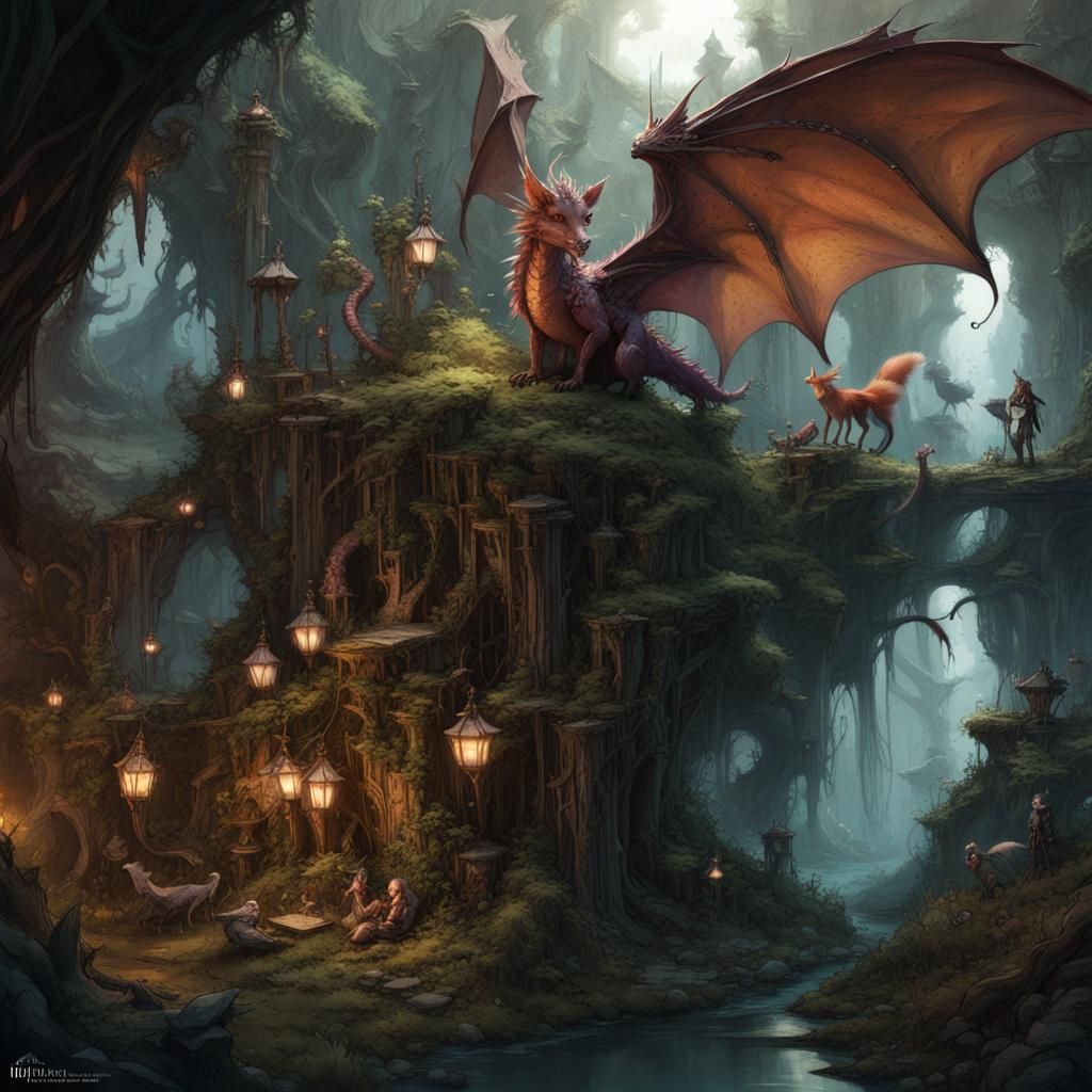 Fairy Village Underdark: Dark Fantasy Concept Art