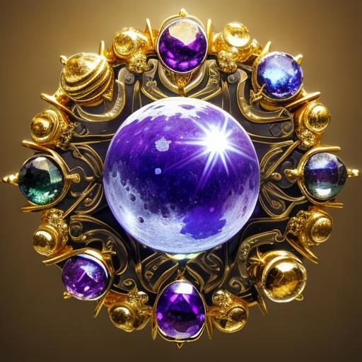 Surreal Cosmic Jewel with Crystal Moon and Sun