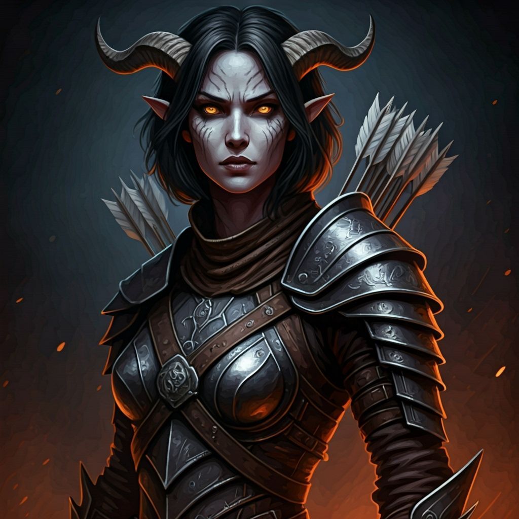 Fierce Qunari Ranger in Dark Fantasy Style