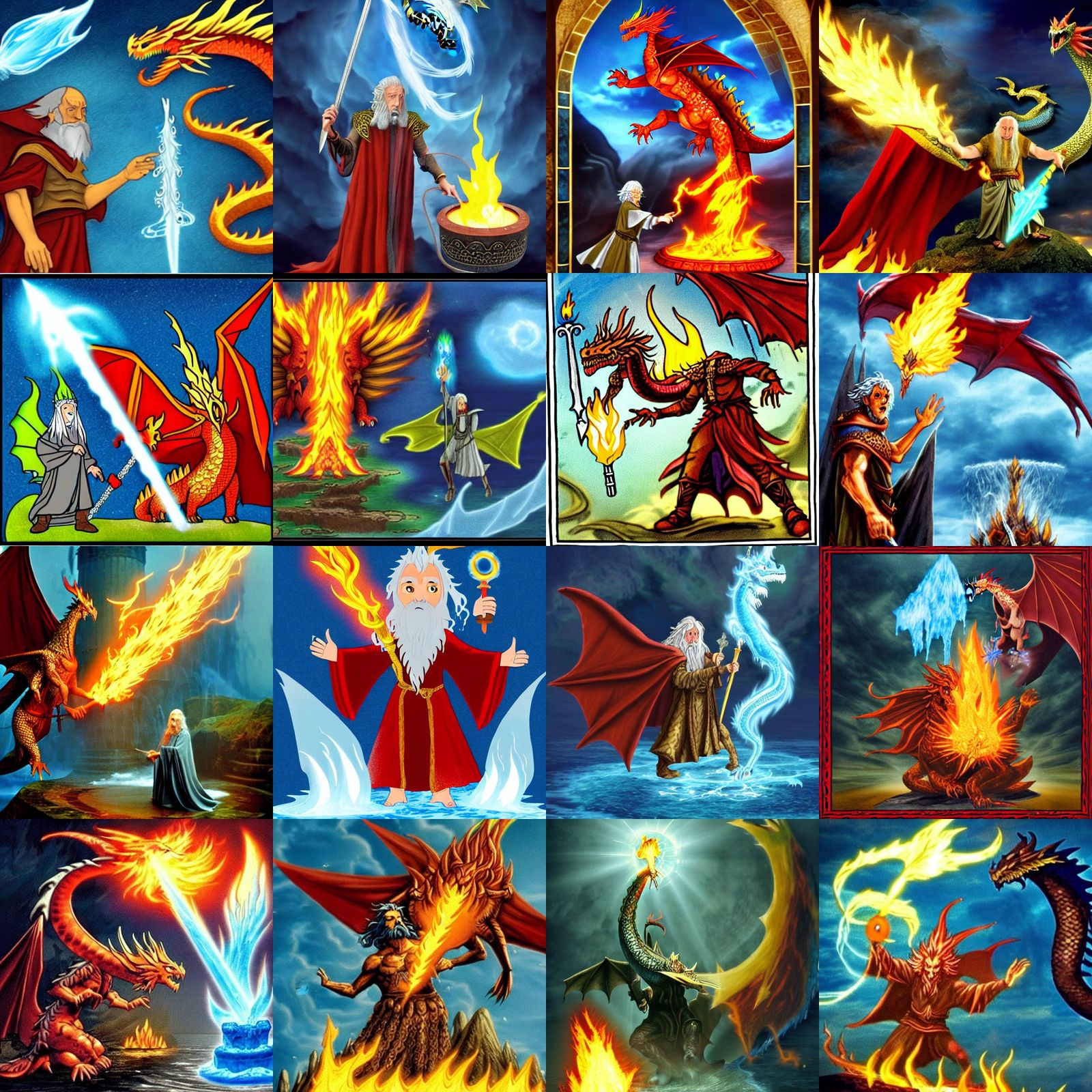 Wizard Merlin's water spell against a dragon