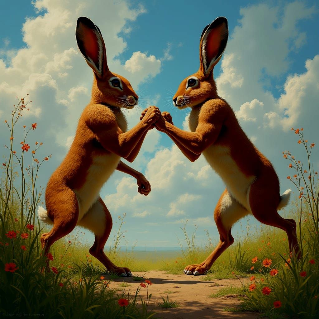 Surreal March Hares Engage in Boxing Matches for Mating Righ...