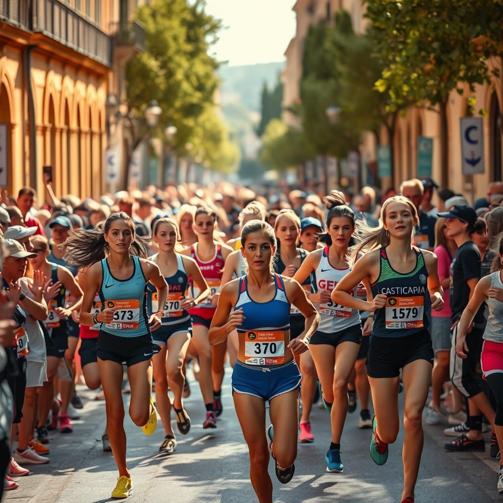 Marathon de Montpellier: Young Runners in Golden Light