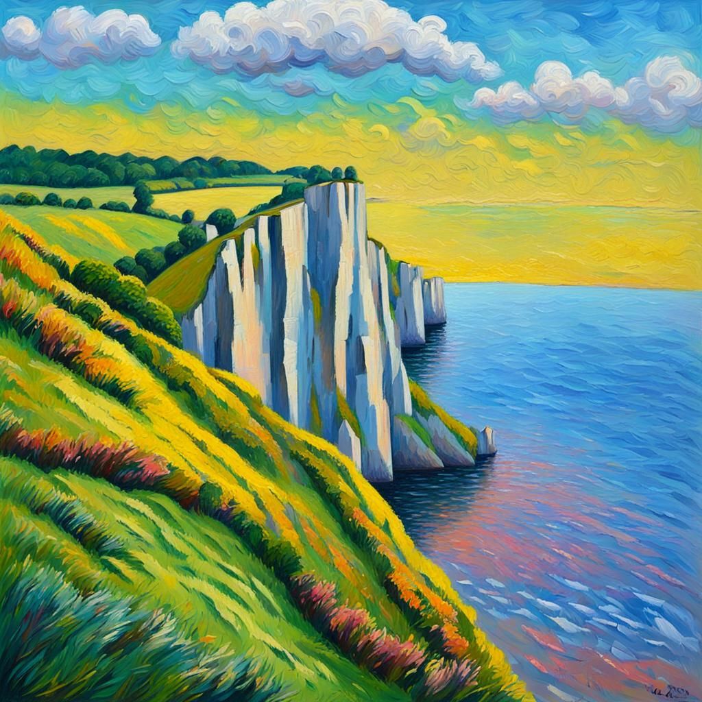 Cliffs of Dover: Neo-Impressionist Oil Painting