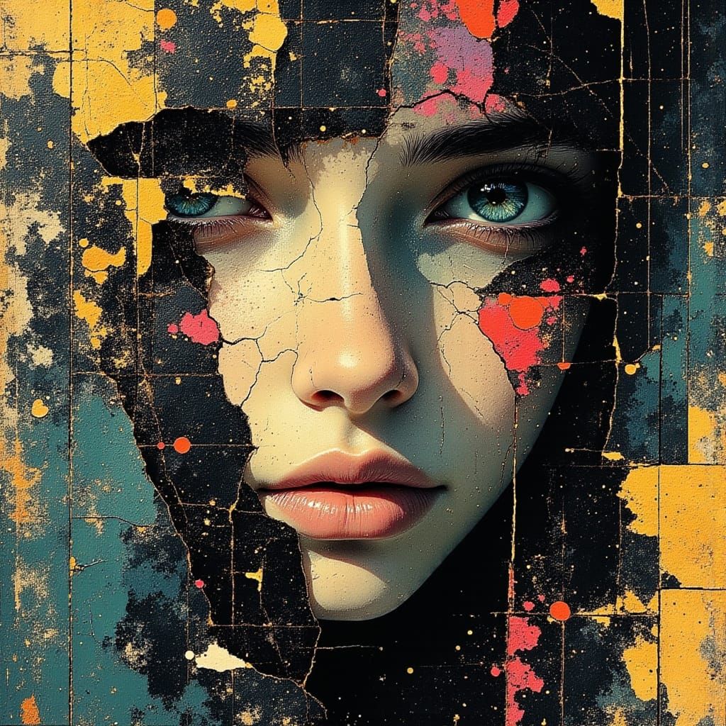 Kaleidoscopic Woman's Face in Cyberpunk Glitch Art