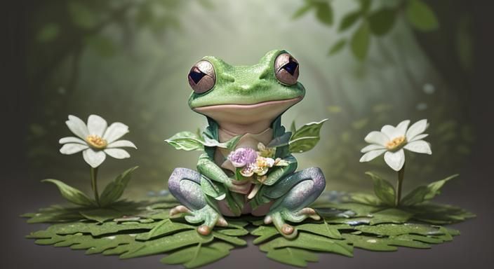 Adorable Pixar Frog in a Fantasy Paper Patchwork