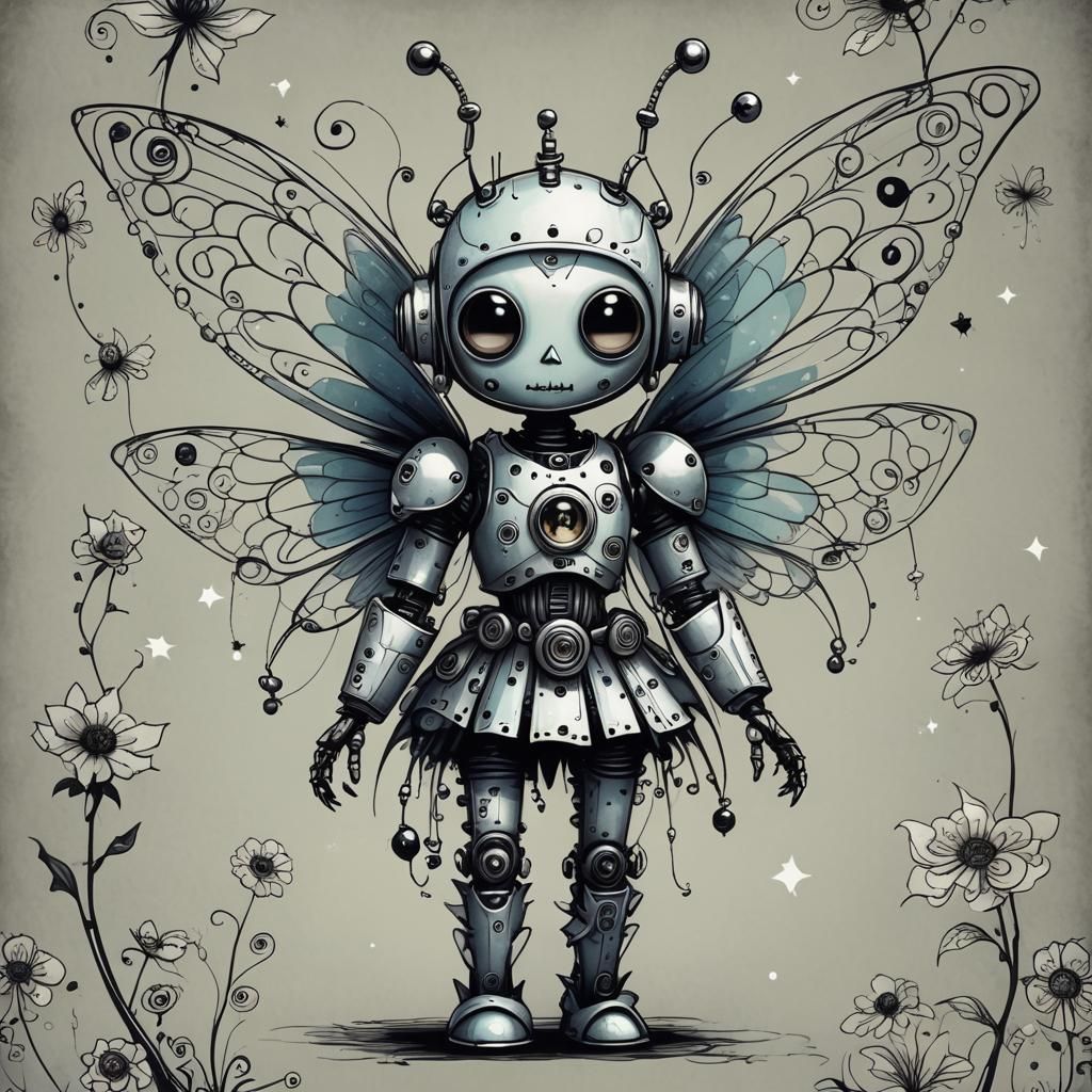 Robot Fairy in a Dark Fantasy Style