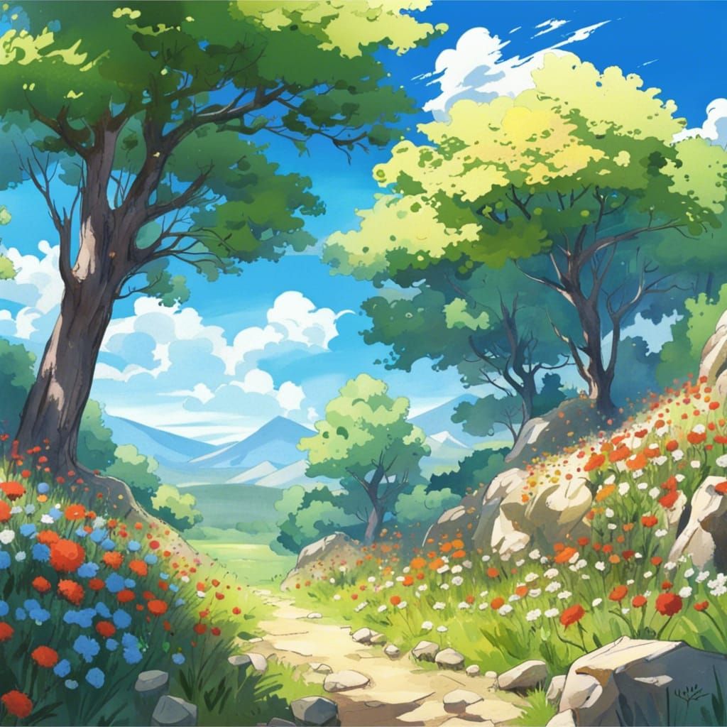 Sunny Anatolian Landscape in Anime Art Style