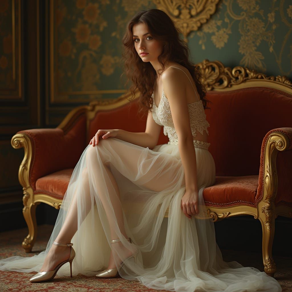 Elegant Art Nouveau Woman in Velvet Attire