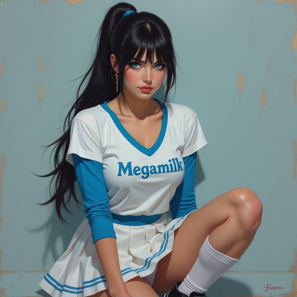 Woman with Black Hair in Oil Painting Style