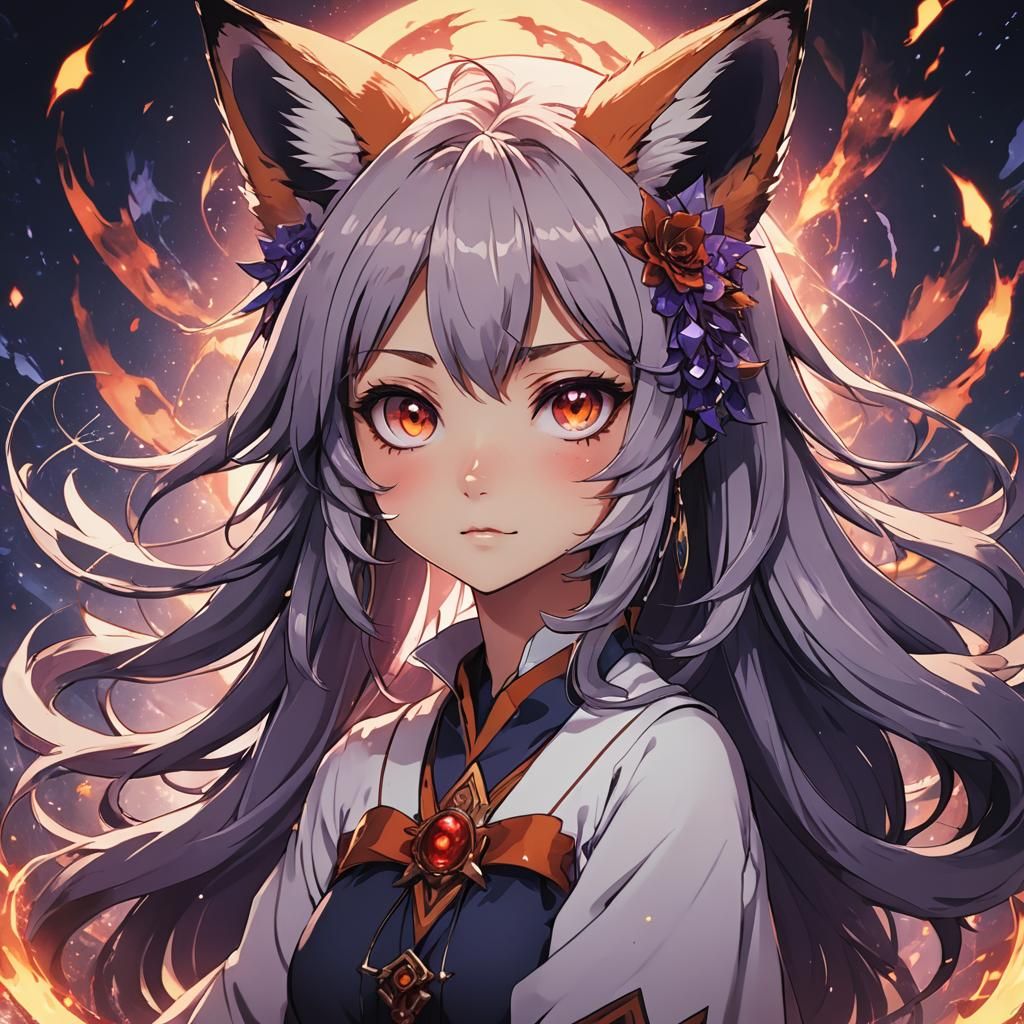 Evil Psychic Fox Girl in Anime Manga Style