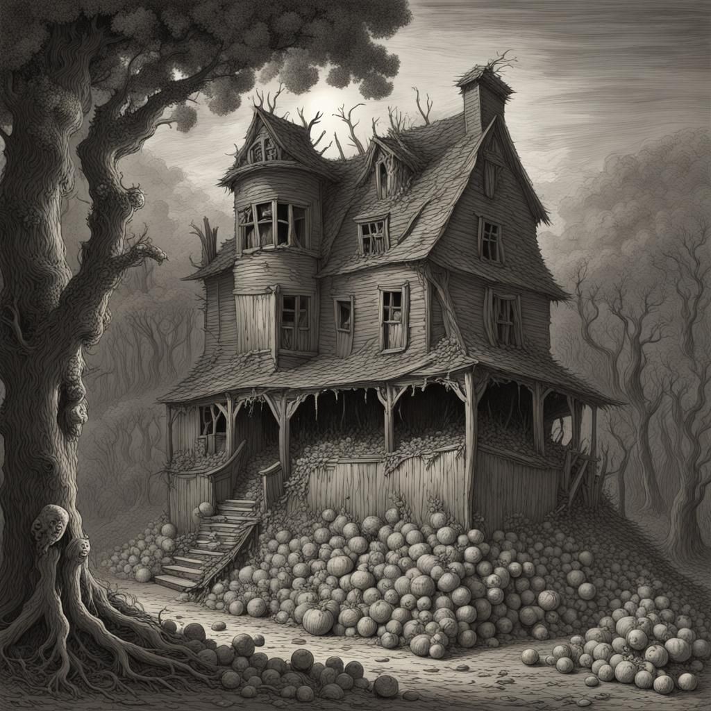 Vegetable House Horror: Gothic Engraving Style