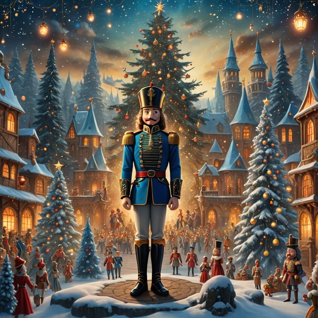 Nutcracker Prince on Whimsical Battlefield, Fantasy Art