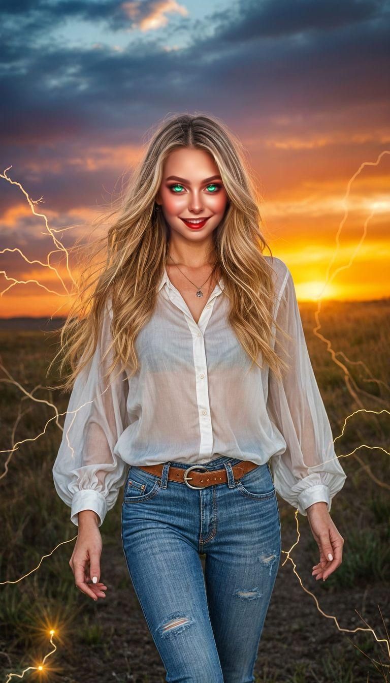 Electric Field Woman in Old Western Style