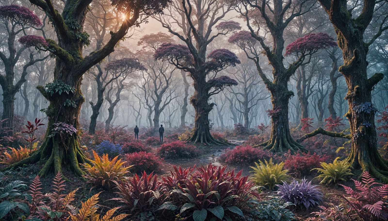 Hyperrealistic Alien Forest with Colorful Flora