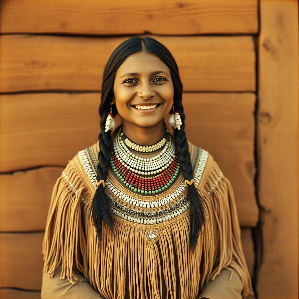 Smiling Kiowa Maiden in Traditional Attire