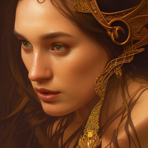 Priestess Portrait with Bronze Bracelet in Art Nouveau Style
