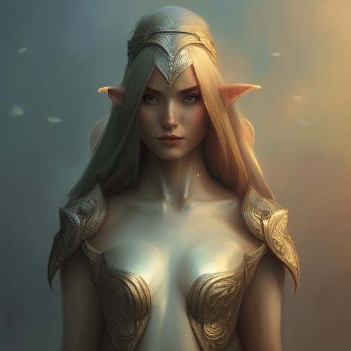 Detailed Portrait of a Female Elf in Digital Art Style