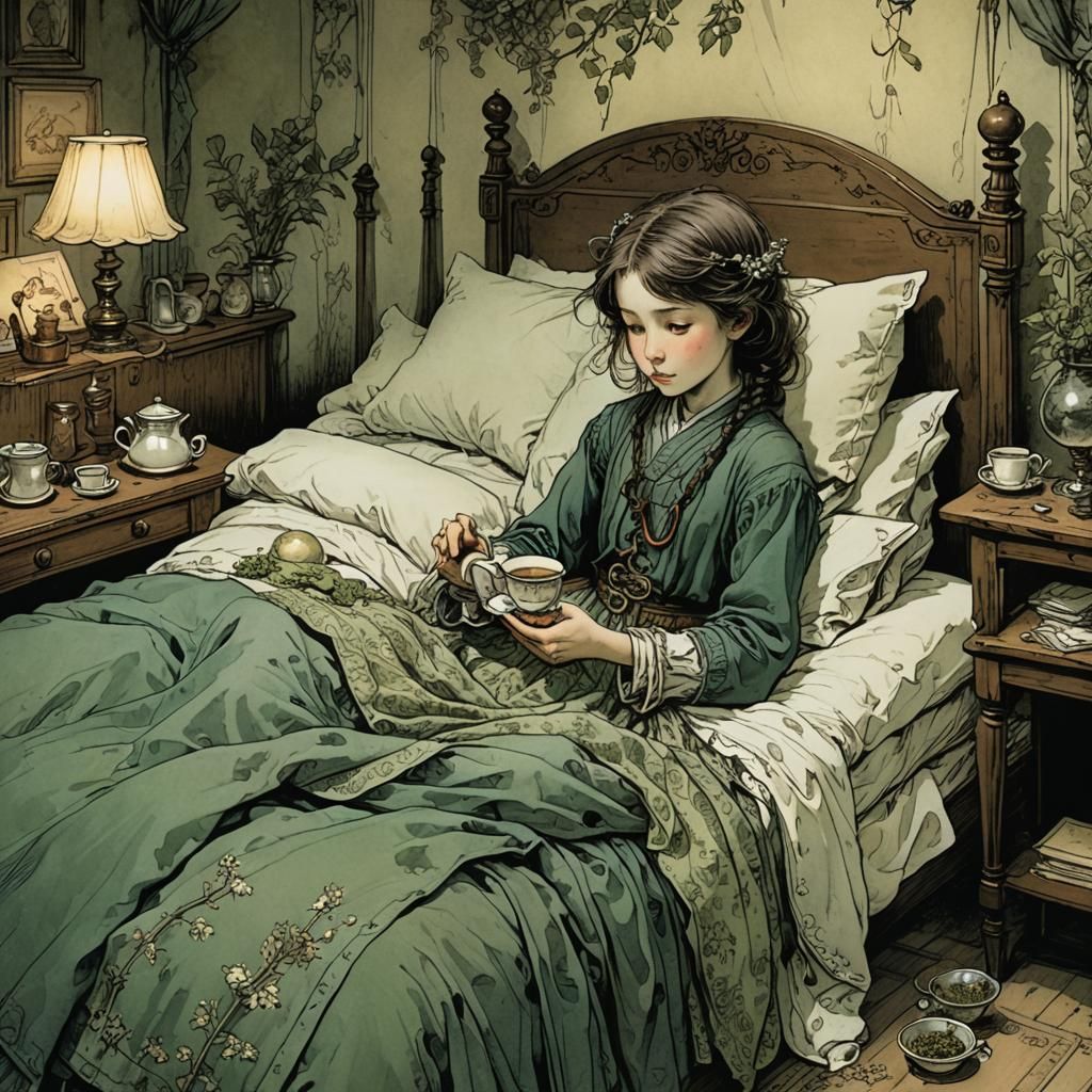 Brother Brings Tea to Sick Sister: Illustration