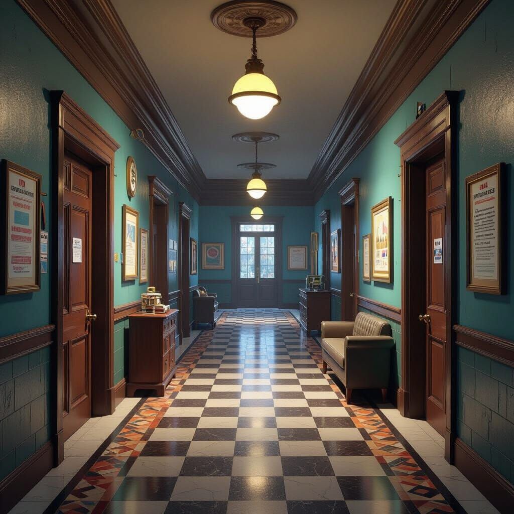 Hidden Object Game: Intricate School Hallway Matte Painting