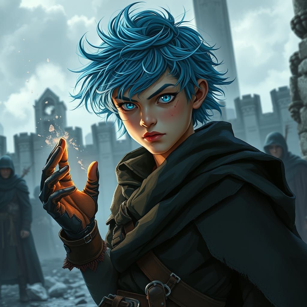Magical Boy in Fortress Ruins: Dark Fantasy Portrait