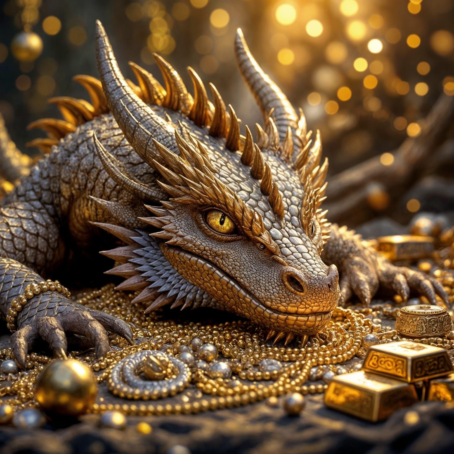 Dragon on Treasure Pile in Dark Fantasy Style