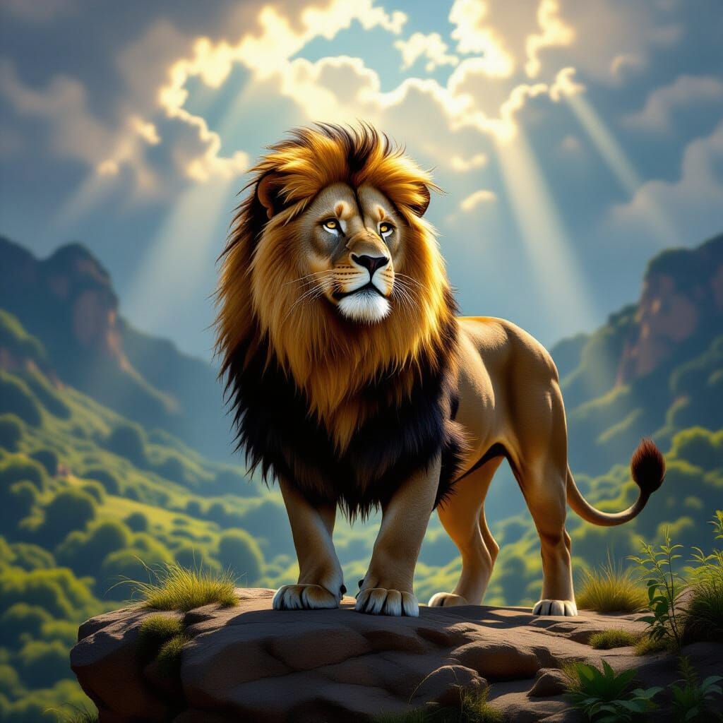 Majestic Lion in Renaissance Style on Rocky Outcrop