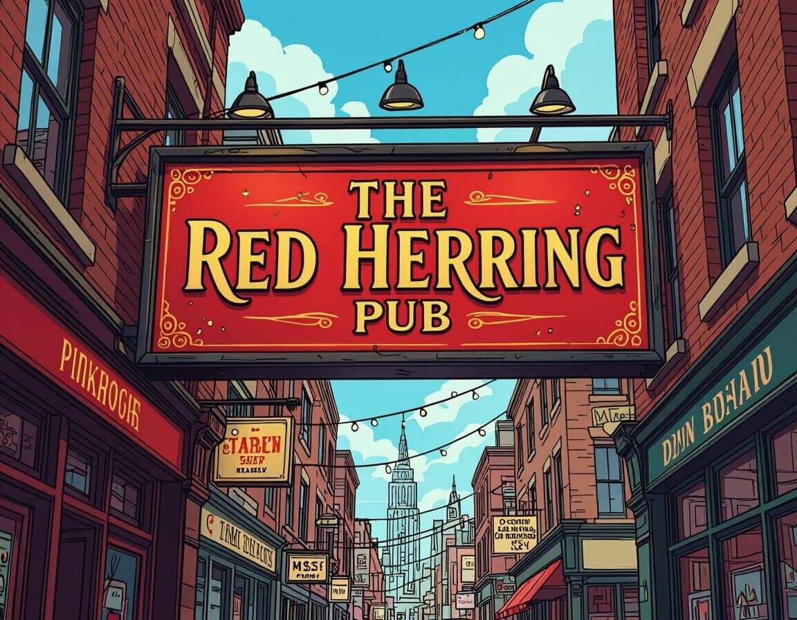 The Red Herring Pub Sign in Comic Book Style