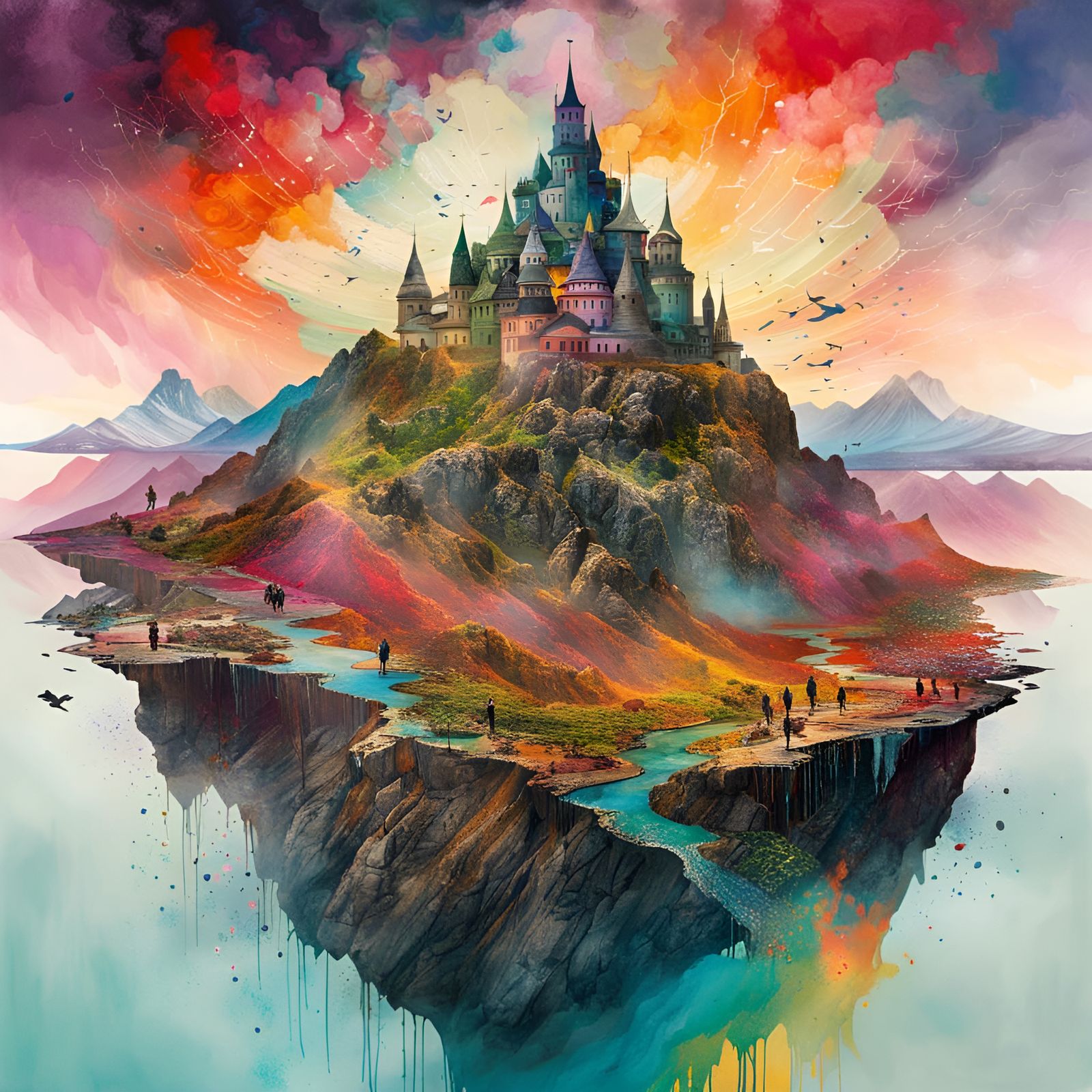 Magical enchanted floating island