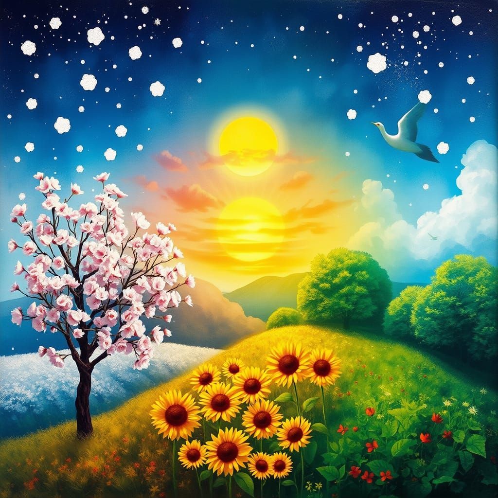 Surreal Seasons Tapestry in Vibrant Harmony