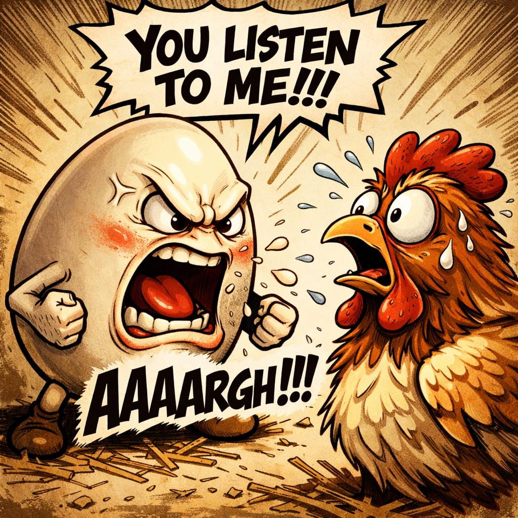 Angry Egg Yells at Scared Chicken