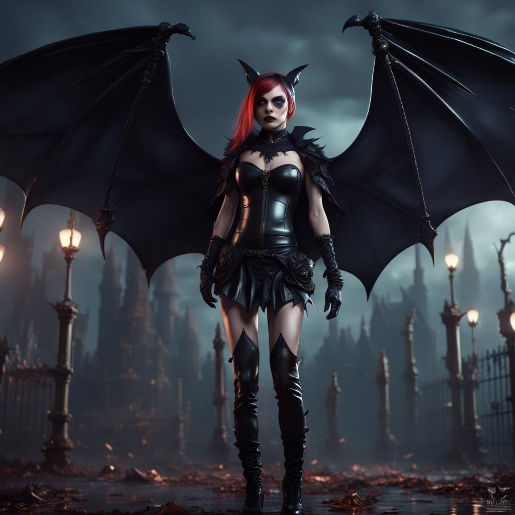 Gothic Bat Girl in Detailed Matte Painting
