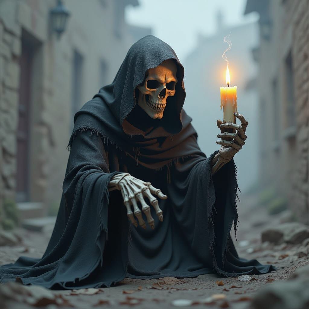 Eerie Skeletal Hand Emerging from Darkness as Oil Painting