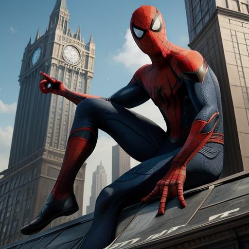 Spider-Man on Building: Detailed Matte Painting