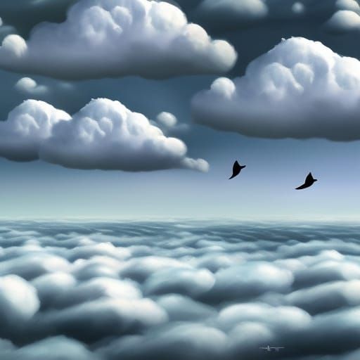 Clothes Float on Clouds with Bird Fish