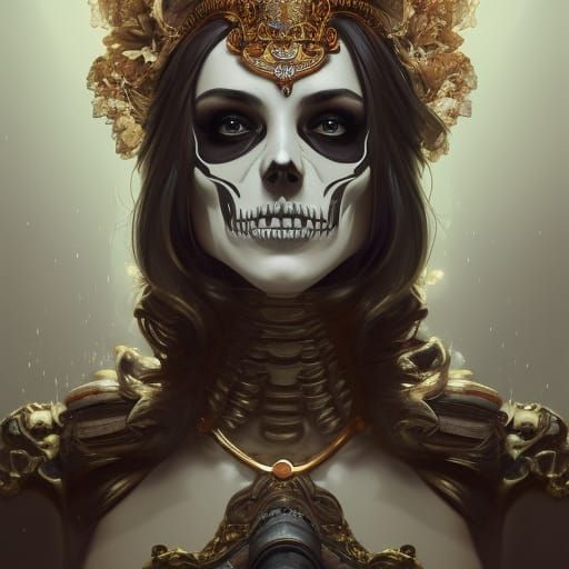 Regal Skeleton Queen Portrait in Anime Style